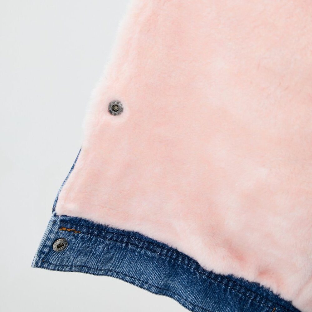 NWT DASTI Women's Sherpa Trucker Collar Jacket – Blue Denim & Pink Sherpa - Picture 5 of 11